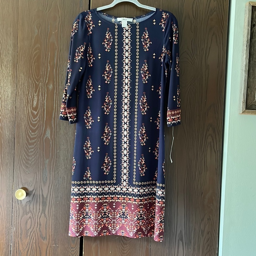 Wisp navy blue with designs dress. Size 10. NWT